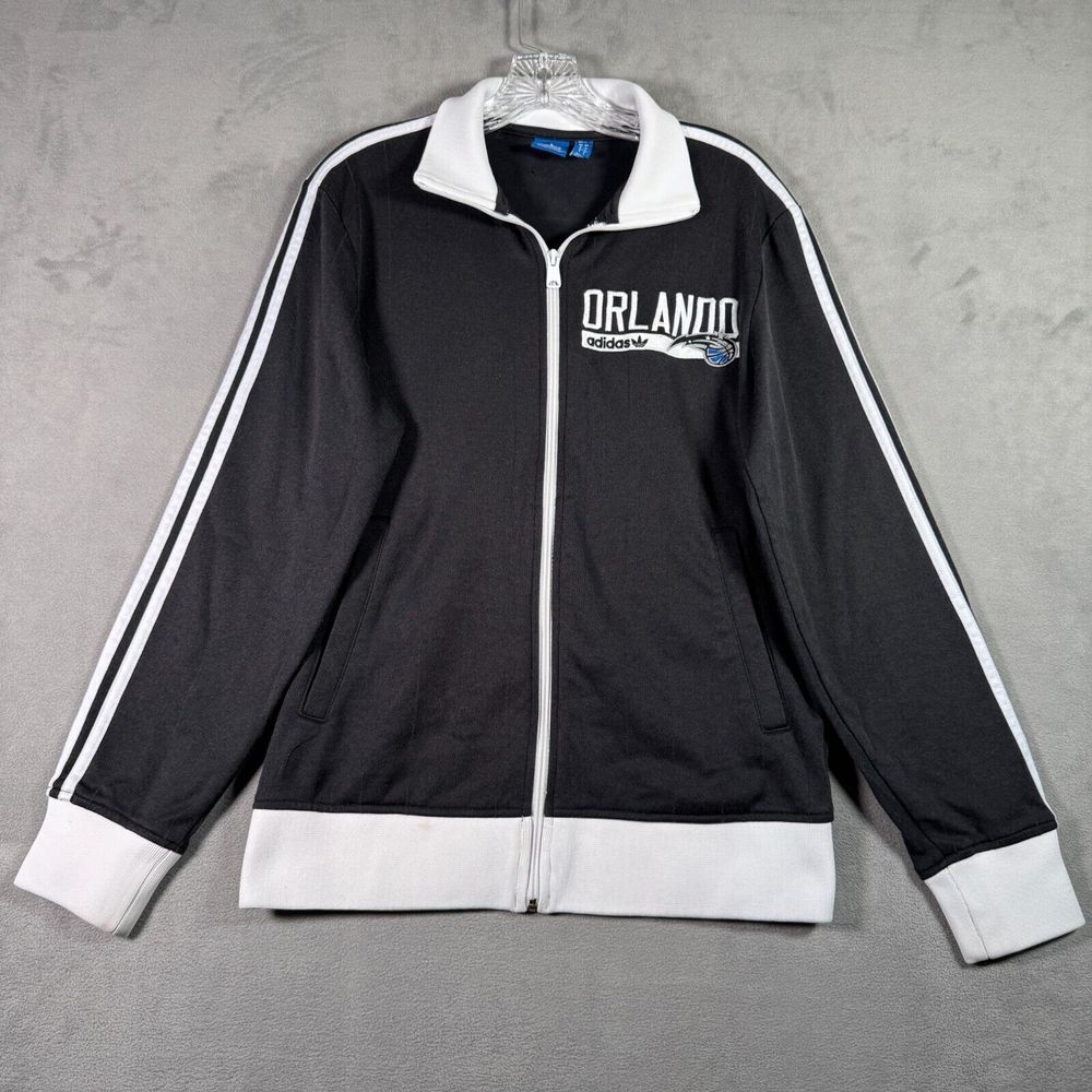 Adidas NBA Orlando Magic Track Jacket Mens S Black White Full Zip 3 Stripe Logo